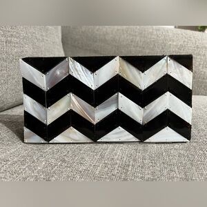 Vintage Chevron Mother of Pearl and Horn Clutch